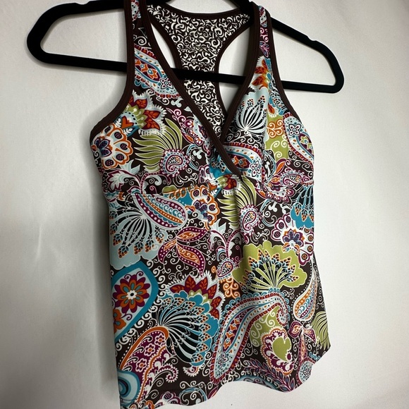 Athleta Blue Green Embellished Fitted Tankini Swim Top. - Picture 3 of 4